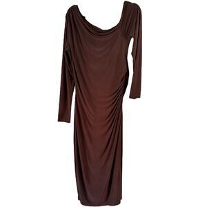 NWOT Lulus Brown Stretchy Ruched Long Sleeve Maxi Dress Women’s Size XL